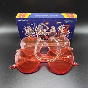 NEW 2 Adult Party Pink Tinted Fun Heart Sunglasses Hippie Unisex